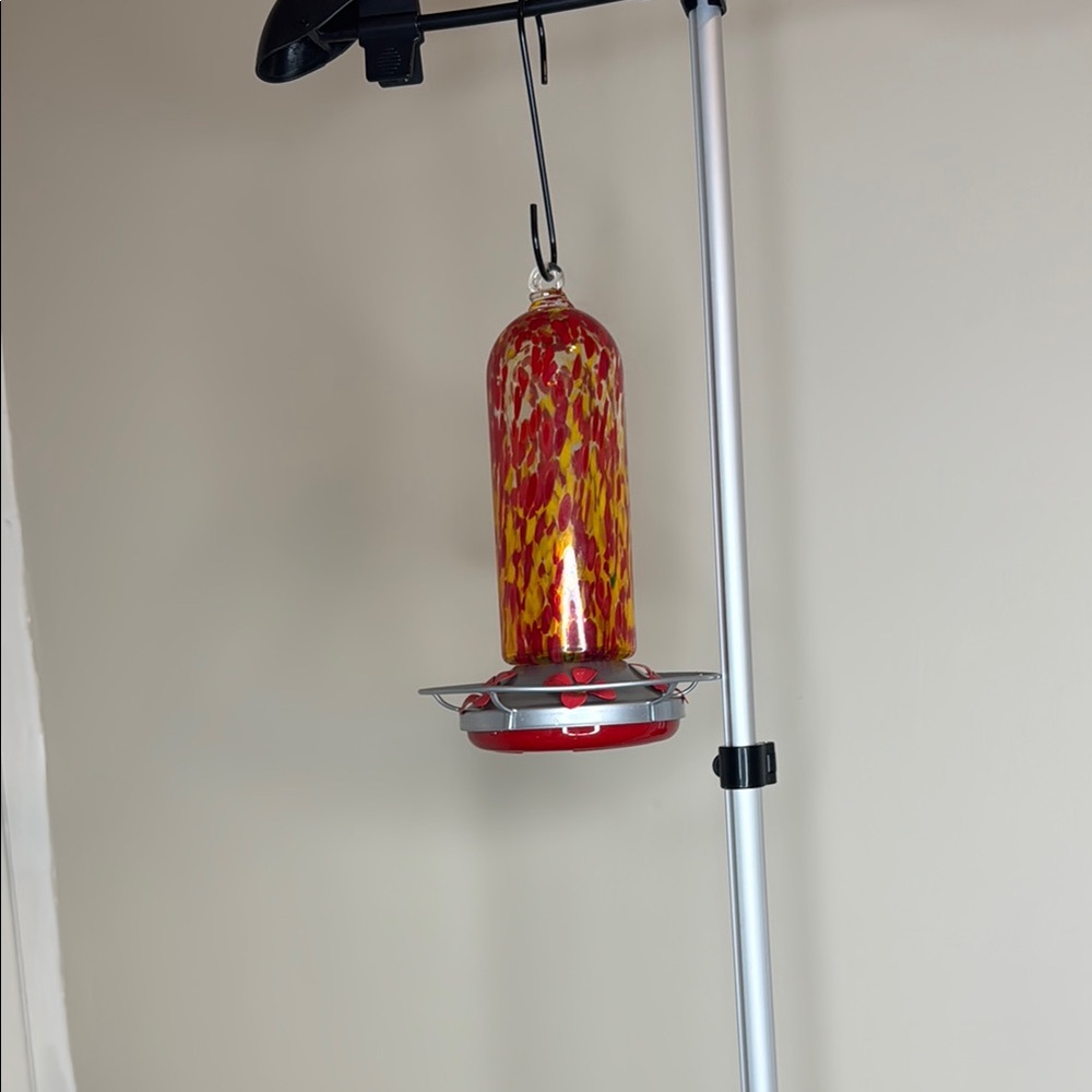 Handcrafted Red and Yellow Glass Bird Feeder